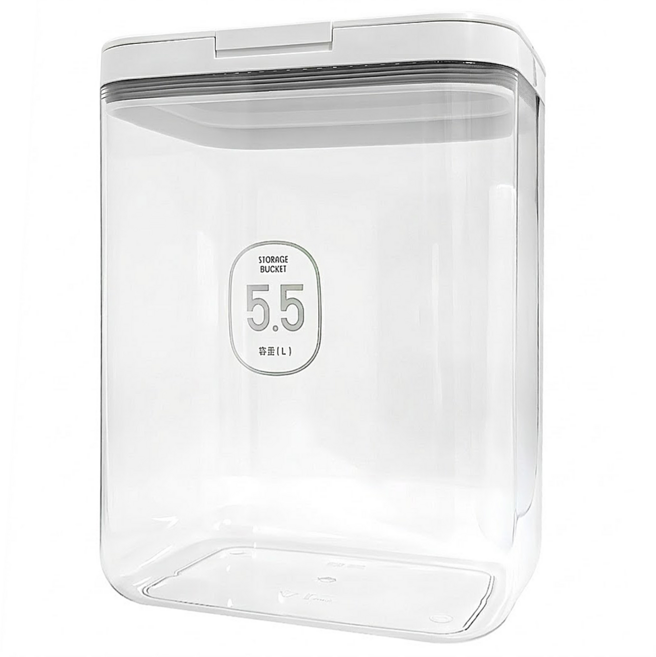 Mega 日式按壓彈蓋 大容量密封儲物桶 5.5L 大(20.5 x 16.6 x 24.5cm) 防潮 飼料桶 米桶 雜糧桶 麵粉桶 白色 1個
