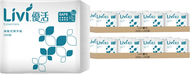 LIVI 優活 抽取式擦手紙, 1入, 40包