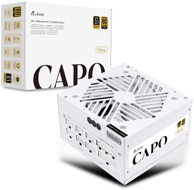 N.Clome CAPO 850W 80PLUS金牌 全模組電源供應器 ATX3.1 白色, 單一商品