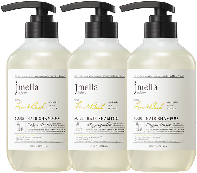 jmella 法式香氛洗髮精 青檸羅勒, 3瓶, 500ml