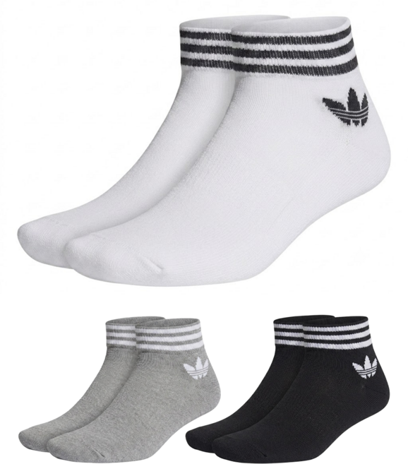 adidas 愛迪達 TREF ANK SCK HC 運動襪 3雙, 白色 + 黑色 + 灰色, 1組