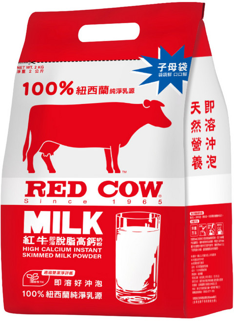 RED COW 紅牛 即溶脫脂高鈣奶粉, 2kg, 1包