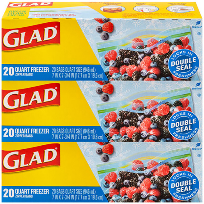 GLAD 佳能 4層寬版密封 冷凍用夾鏈袋, 中(M), 20入, 3個