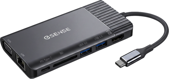 ESENSE 逸盛 Type-C TO HDMI 7合1 轉接器 H731PA, 黑色, 1個