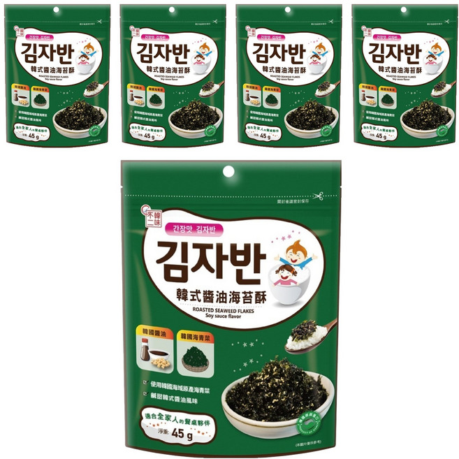 韓味不二 海苔酥 韓式醬油口味, 5包, 45g
