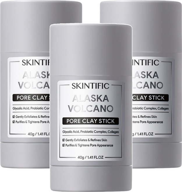 SKINTIFIC 阿拉斯加火山木炭深層毛孔清潔泥膜棒, 1入, 3瓶