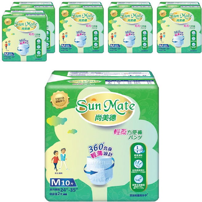 Sun Mate 尚美德 成人褲型紙尿褲 輕柔方便褲, 10片, 6包