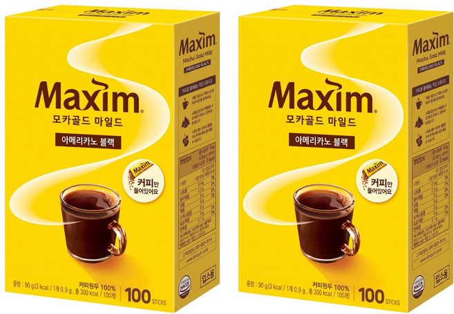 Maxim 麥心 無糖摩卡即溶咖啡, 0.9g, 100條, 2盒