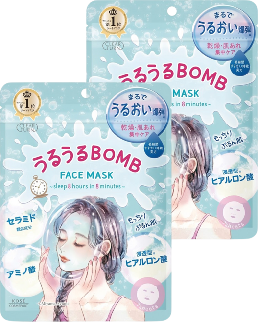 KOSE 高絲 CLEAR TURN 光映透 爆彈保濕療癒面膜 168ml, 7個, 2包