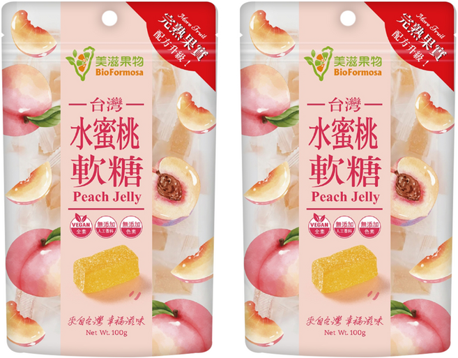 BioFormosa 美滋果物 水蜜桃果汁軟糖, 100g, 2包