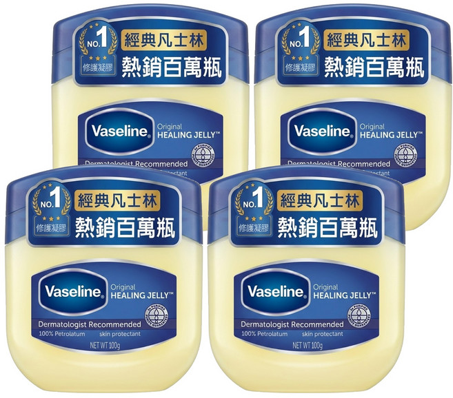 Vaseline 凡士林 經典高純修護凝膠, 透明/無味, 100g, 4罐