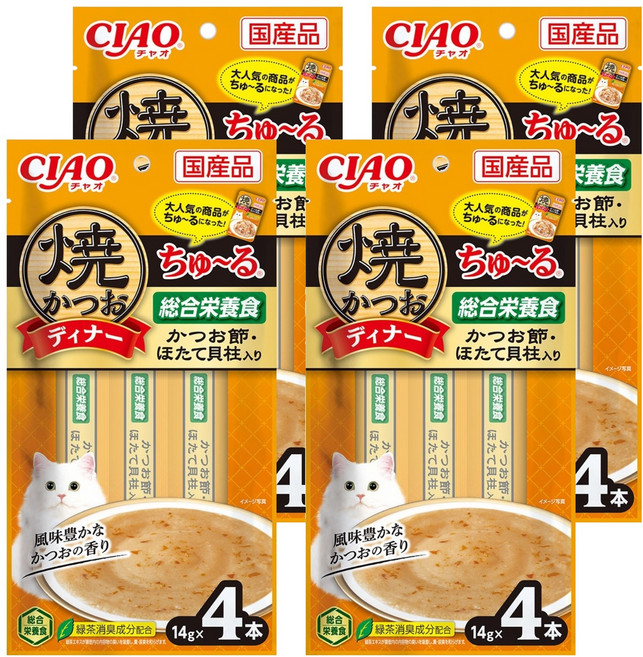 INABA 鰹魚燒肉泥, 柴魚片 + 干貝, 56g, 4袋