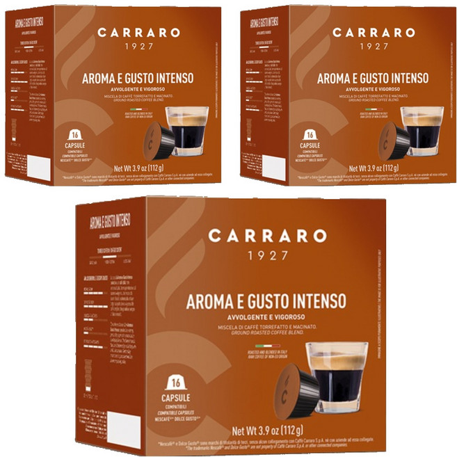 CARRARO 特濃咖啡膠囊 適用Dolce Gusto, 7g, 16顆, 3盒