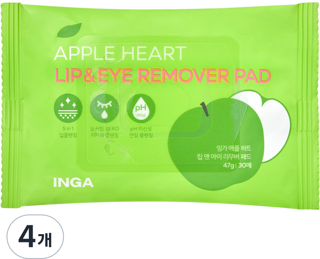 INGA Cosmetics 愛心眼唇卸妝棉片, 30枚入, 4個