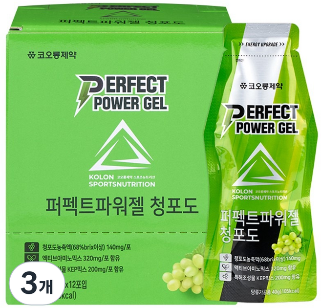 KOLON PHARMA Perfect Power Gel 青葡萄 12入, 3個, 480g