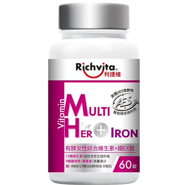 Richvita 利捷維 有酵女性綜合維生素 + 鐵EX錠, 60顆, 1瓶