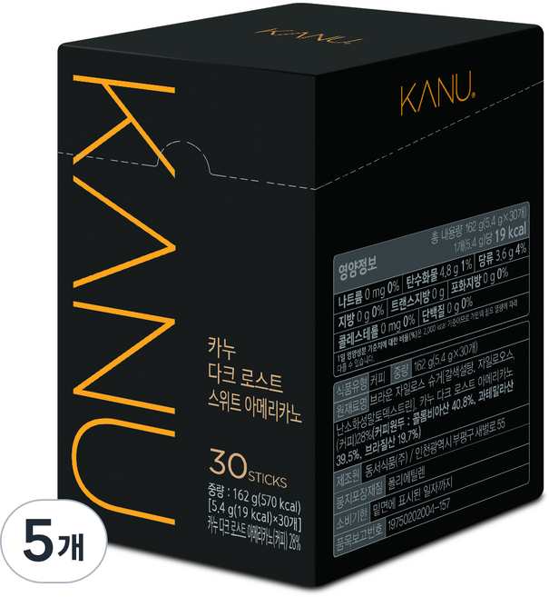 KANU 哥倫比亞深焙香甜美式原豆咖啡隨身包, 5.4g, 30入, 5個
