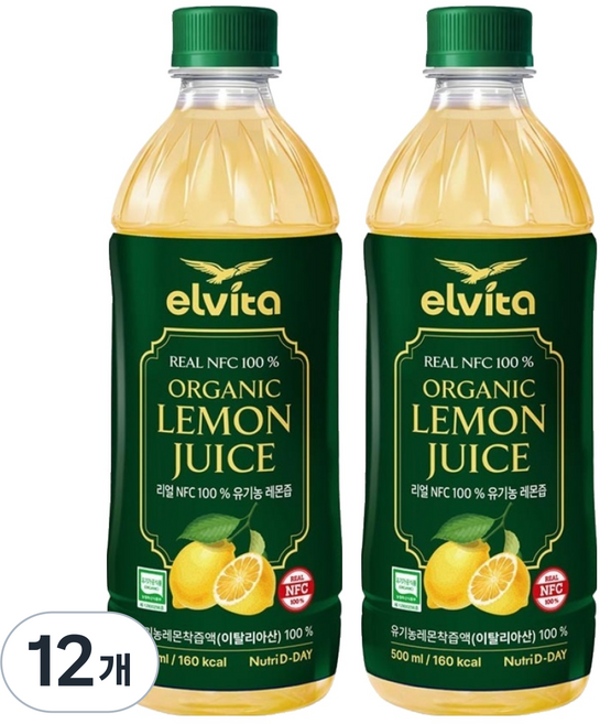Nutri D-DAY Elvita 真實100%有機檸檬濃縮汁, 12個, 500ml