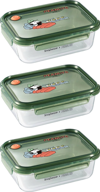 Corelle Brands 康寧餐具 Snapware SNOOPY 露營趣 耐熱玻璃保鮮盒, 3個