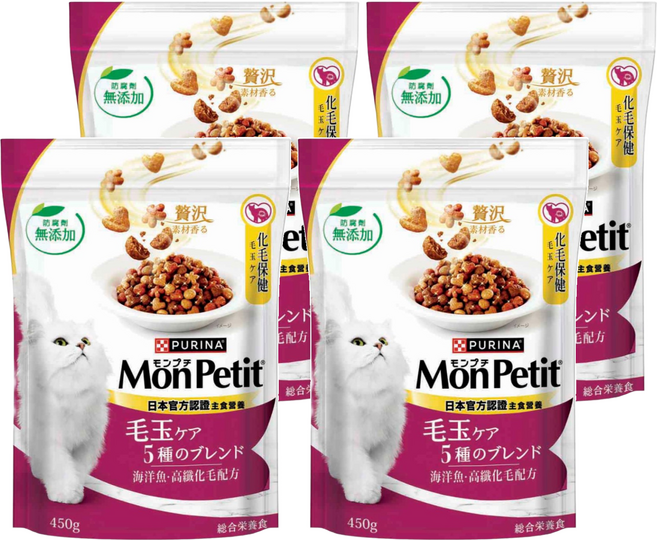 MonPetit 貓倍麗 成貓 高纖化毛配方乾糧, 海洋魚, 450g, 4包