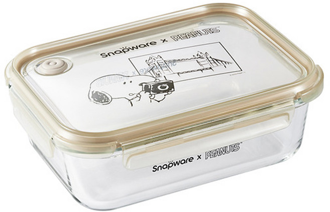Corelle Brands 康寧餐具 Snapware SNOOPY 復刻黑白 耐熱玻璃保鮮盒, 淺褐色, 1個