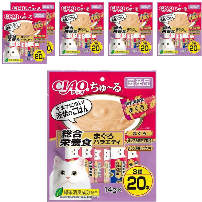 INABA CIAO 啾嚕 肉泥, 鮪魚、鮪魚 + 扇貝、鮪魚海鮮綜合, 280g, 6袋