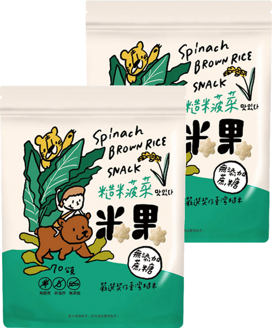 薌園 糙米米果, 菠菜, 70g, 2包