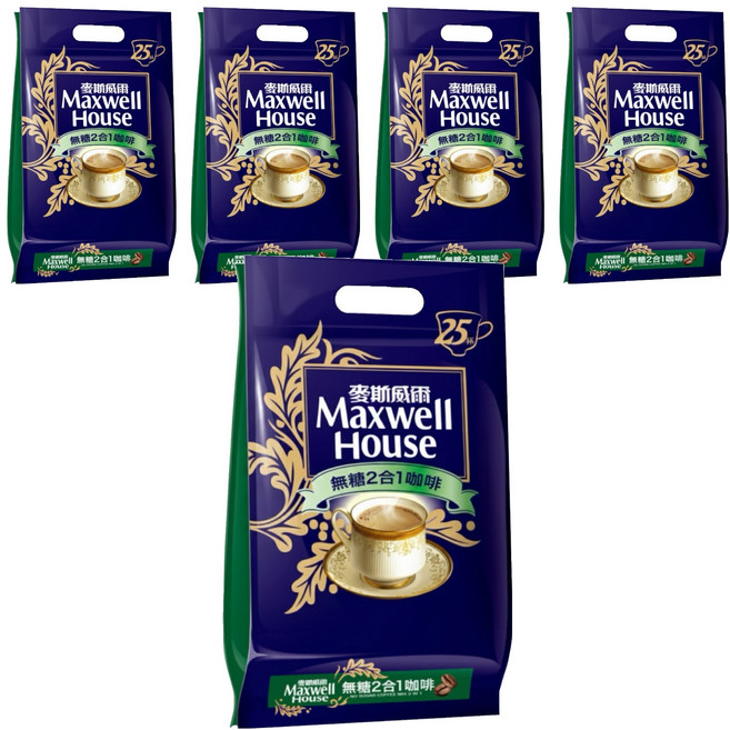Maxwell House 麥斯威爾 無糖2合1咖啡, 11g, 25包, 5袋