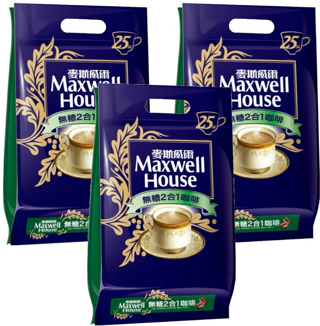 Maxwell House 麥斯威爾 無糖2合1咖啡, 11g, 25包, 3袋
