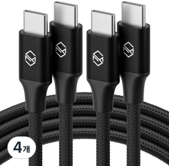 SINJIMORU C to C PD 高速充電線 60W, 黑色, 2m, 4個