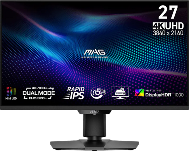 MSI 微星 MAG 27" 電競 顯示器 4K UHD Rapid IPS Mini LED 0.5ms HDR1000 Type-C 雙模式 MAG 274UPDF E16M