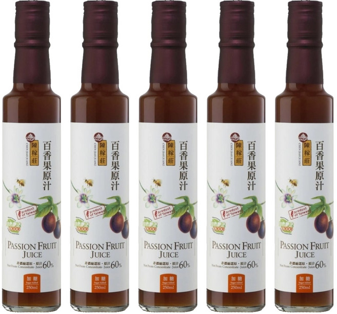 陳稼莊 百香果原汁 加糖, 250ml, 5瓶