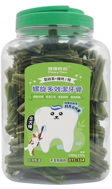 Chewy Time 健康時刻 短 全犬種桶裝, 葉綠素+雞肉, 1.3kg, 1桶