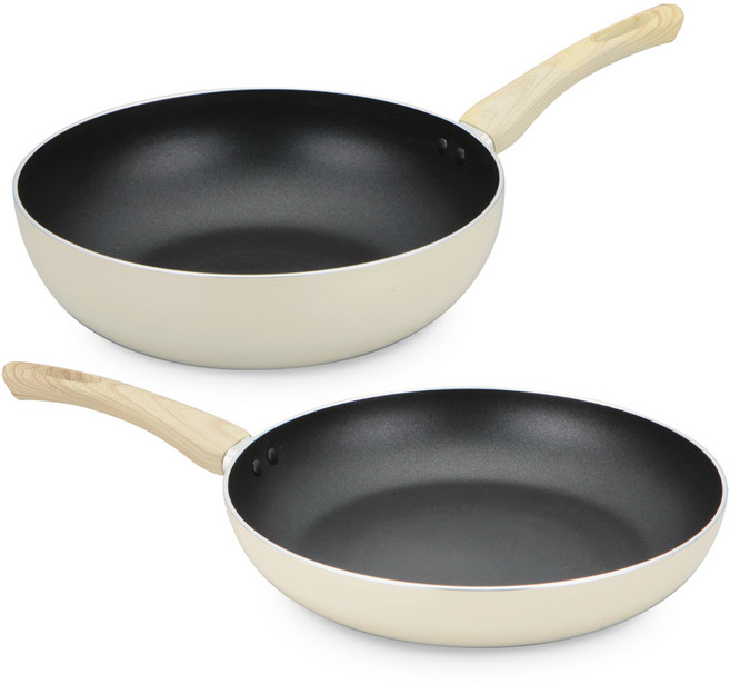 QUEEN SENSE Rose系列 IH平底鍋具2件組, 奶油白, 平底鍋 28cm+深型平底鍋 28cm, 1組