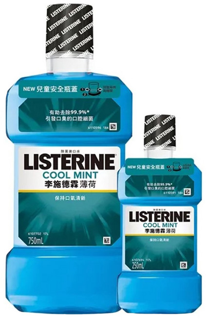 LISTERINE 李施德霖 台灣公司貨 薄荷除菌漱口水 750ml + 250ml, 1L, 1組