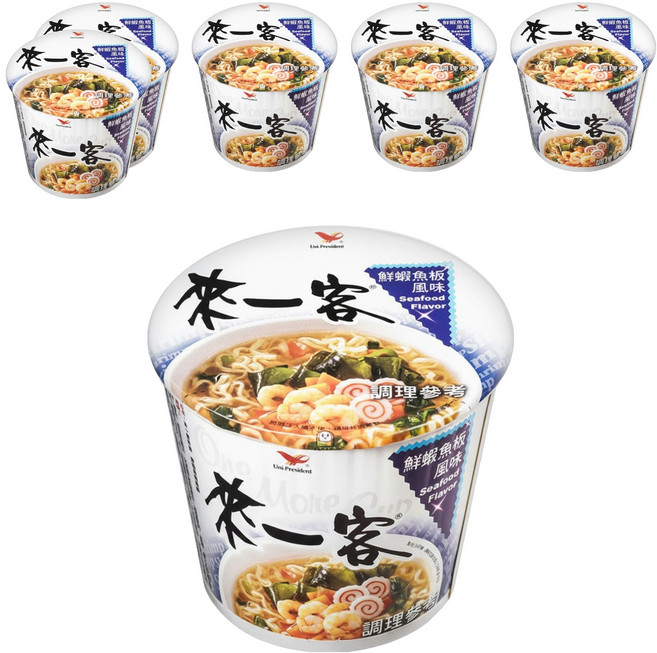 統一 來一客 鮮蝦魚板風味杯麵 63g, 6入