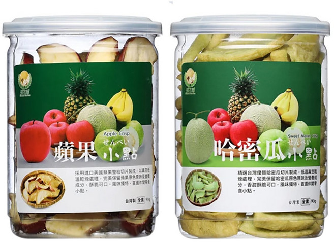 Global Garden 盛花園 蘋果+哈密瓜脆片小點 2件組, 180g, 1組