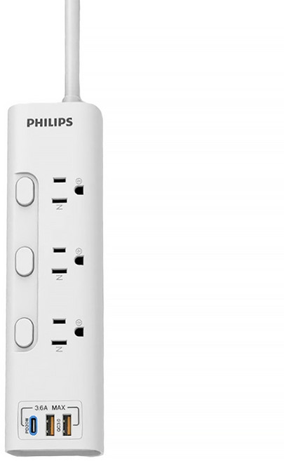 PHILIPS 飛利浦 CHP8430WA/96 3開3插 2USB + Type C PD 20W 延長線, 1.8m, 白色, 1個