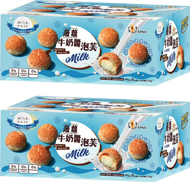 興麥蛋捲烘焙王國 牛奶醬菠蘿泡芙 6包, 96g, 2盒