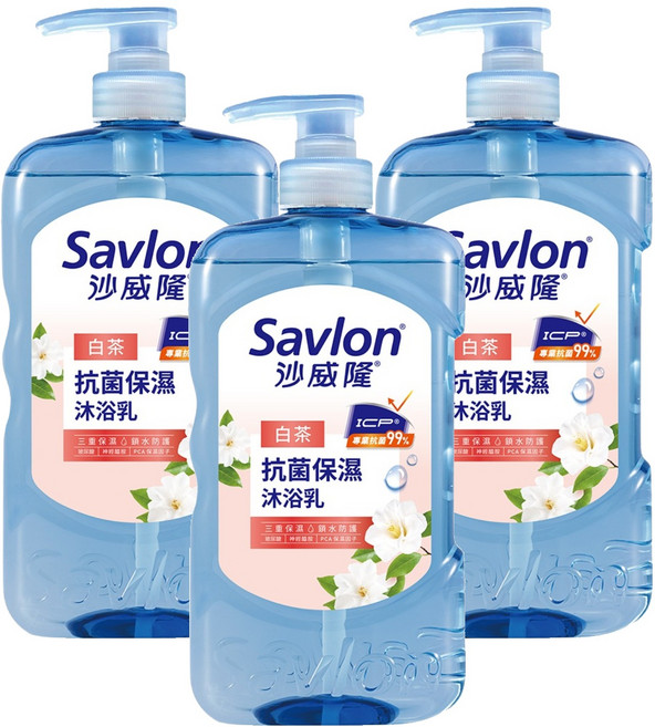 Savlon 沙威隆 台灣公司貨 抗菌保濕沐浴乳 白茶, 850g, 3瓶