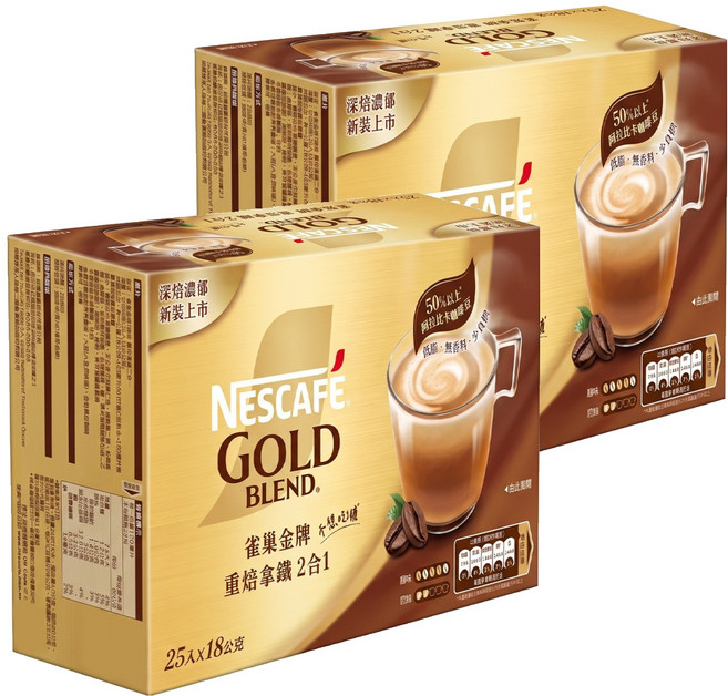 NESCAFE 雀巢咖啡 金牌咖啡二合一重焙拿鐵, 18g, 25包, 2盒