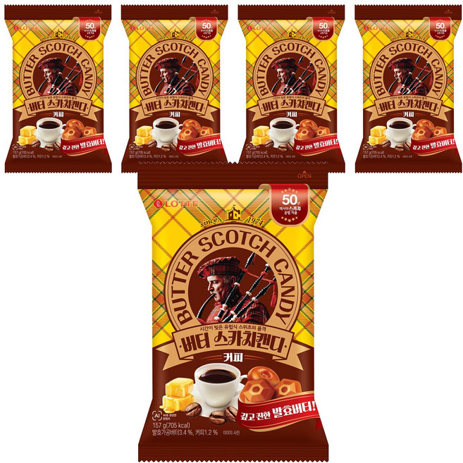 LOTTE 樂天 蘇格蘭奶糖 咖啡風味, 5袋, 157g