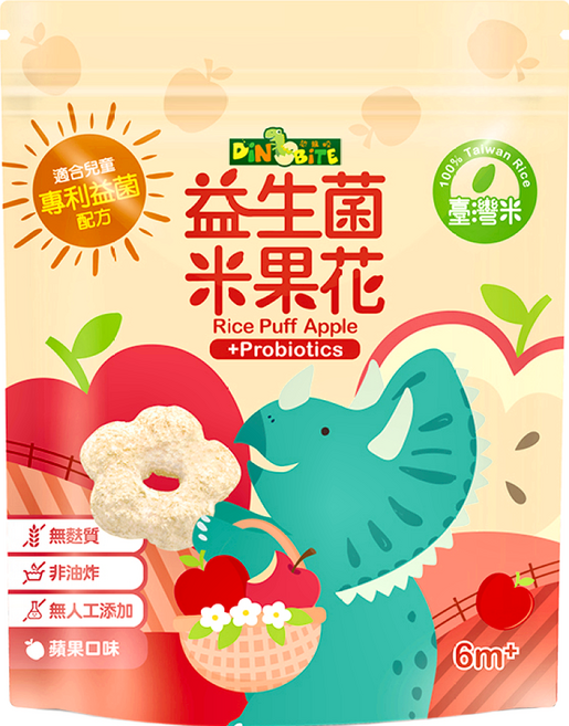 DiNOBiTE 恐龍咬 益生菌米果花, 蘋果口味, 35g, 1包