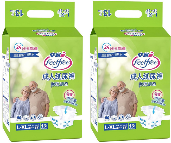 Feelfree 安親 成人紙尿褲 防漏加強型, L~XL(38~58吋), 13片, 2包