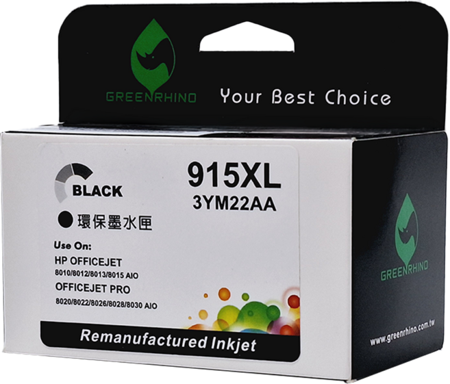 GREENRHINO 綠犀牛 相容HP 915XL 3YM22AA 高容量環保墨水匣 OfficeJet Pro 8020/8025適用, 1個, 黑色