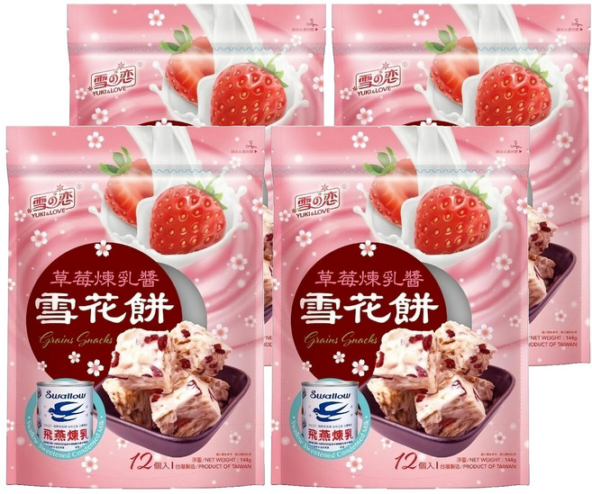 YUKI&LOVE 雪之戀 草莓煉乳雪花餅, 144g, 4袋