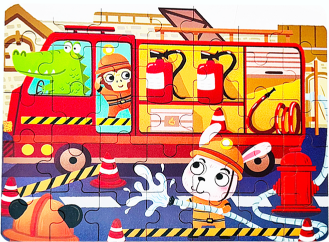 娃娃國 主題造型拼圖鐵盒 TB-0313, 35片, 消防車, 1個