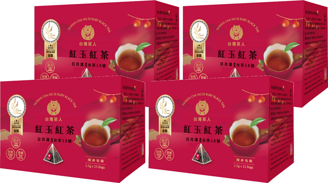 台灣茶人 100%金葉金獎台灣茶 日月潭紅玉紅茶, 2.5g, 15包, 4盒
