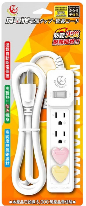 CENTENARY 成電牌 1切4座延長線 3孔 CT-3147B, 1.8m, 白色, 1條