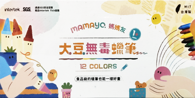 mamayo 媽媽友 大豆無毒蠟筆 7.5 x 1.4cm 3歲以上, 12色, 1盒